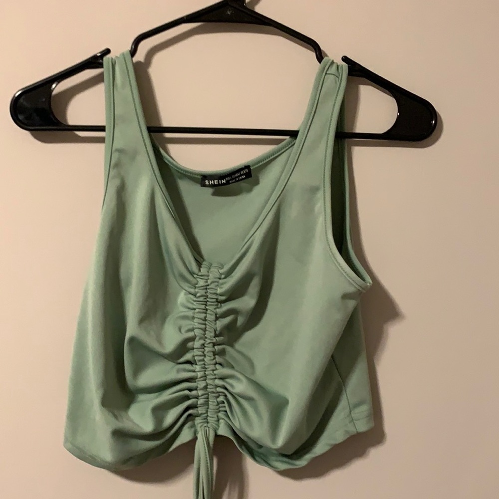 SHEIN Sea Foam Green Large Cropped Tank Top, Ruched Detail, Adjustable w/ String